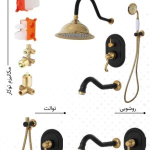 شیرآلات کرومات توکار مدل آریان مشکی طلایی