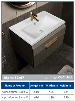 روشویی کابینتی مروارید مدل آلفا 52 و 67